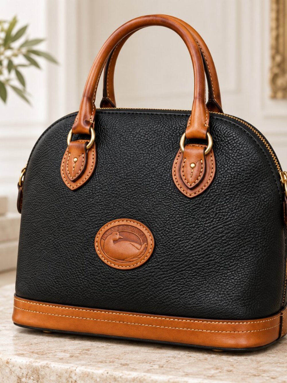 Dooney & Bourke Norfolk Satchel Black Pebbled Leather USA Vintage Classic